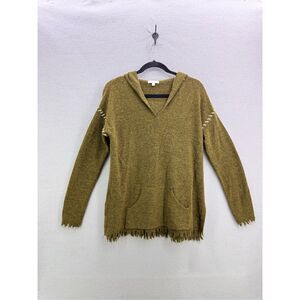 Lisa Todd Womens Green Alpaca Wool Alpaca Blend Hooded Fringe Tunic Sweater Size